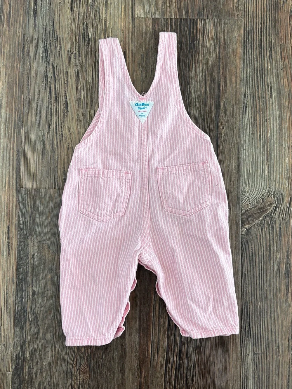 Vintage OshKosh B'gosh Vestbak Pink White Pinstripe Overalls Bibs Baby 3/6 Mos